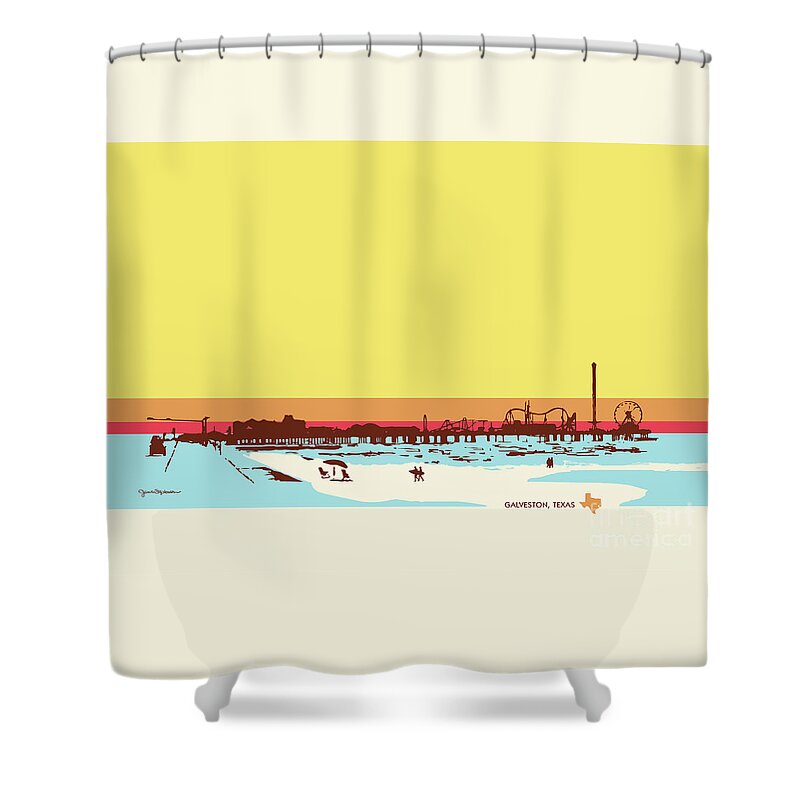 Jan M Stephenson Designs Shower Curtain featuring the digital art Surf Days - Galveston Island, Texas by Jan M Stephenson