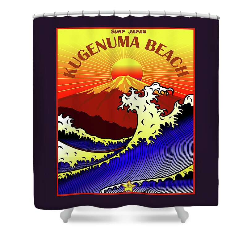  Kugenuma Shower Curtain featuring the digital art Surf Kugenuma Beach Japan by Larry Butterworth
