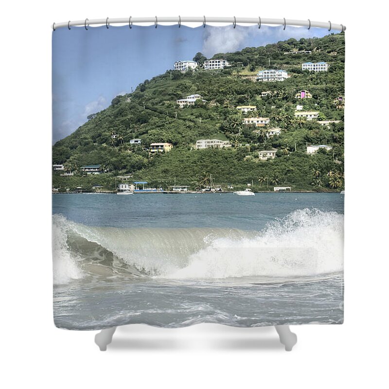 Surf Shower Curtain featuring the photograph Surf's up in Tortola by David Birchall