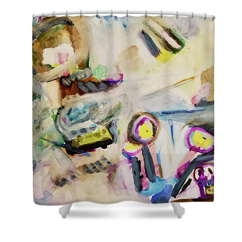 Abstract Shower Curtain featuring the painting Surpressing the Pink by Catherine Gruetzke-Blais