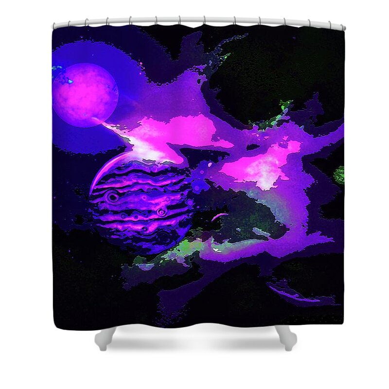  Shower Curtain featuring the digital art Surreal Planets and Clouds in Space by Don White Artdreamer