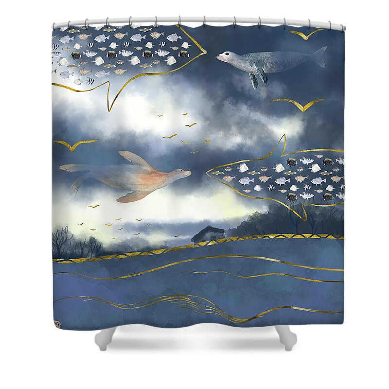 Clouds Shower Curtain featuring the digital art Surreal Snowstorm by Andreea Dumez