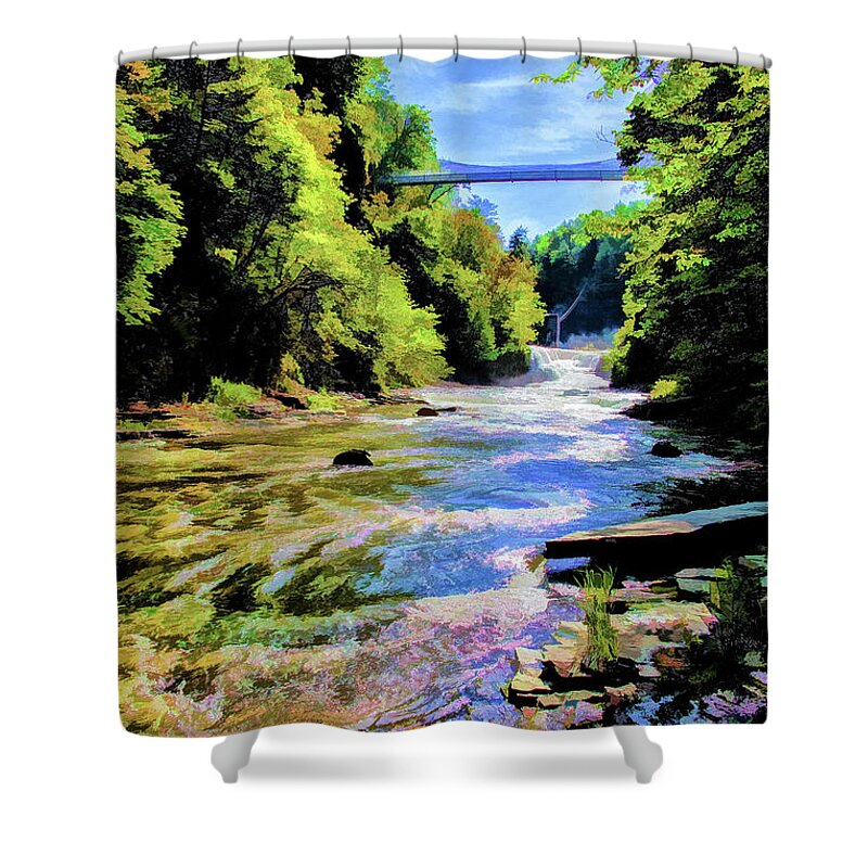 Impressionist Shower Curtain featuring the photograph Suspension Bridge at Cornell by Monroe Payne
