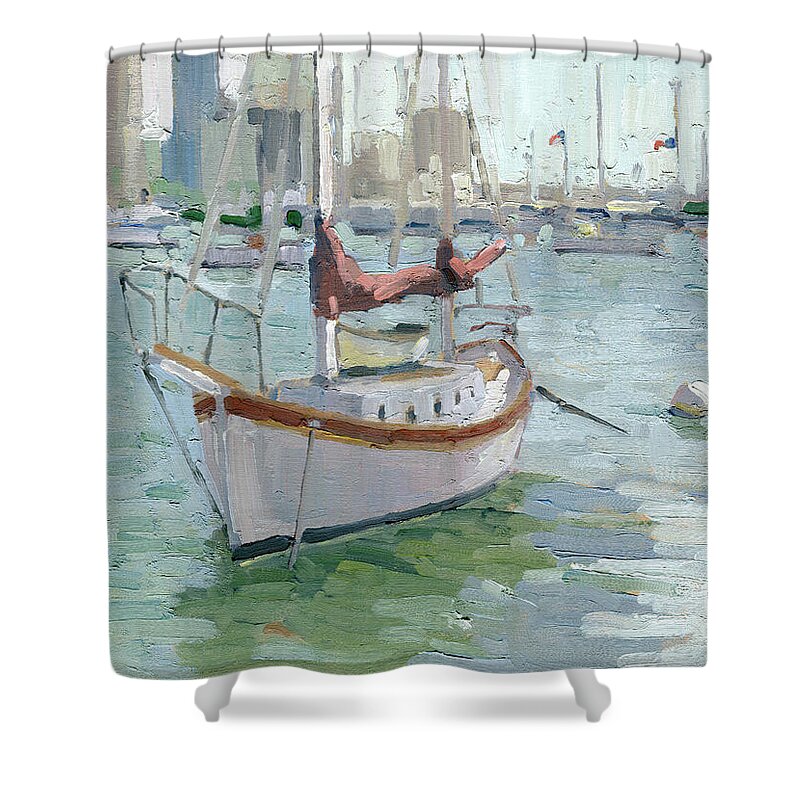 Sailboat Shower Curtain featuring the painting Sway on the Bay - San Diego, California by Paul Strahm