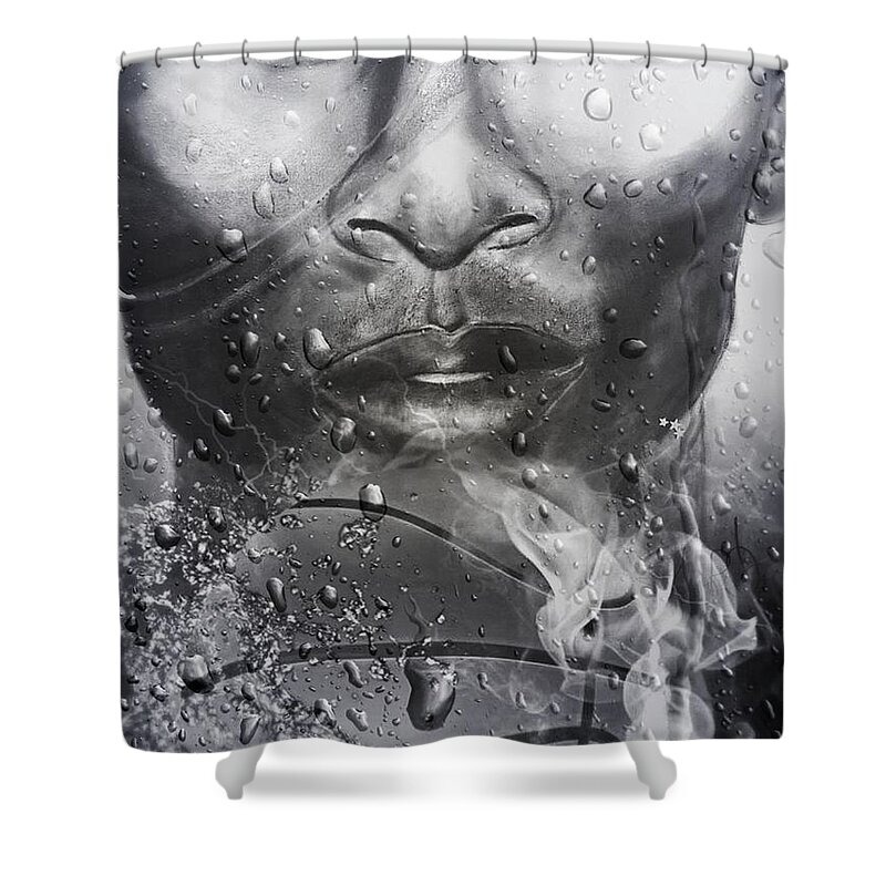  Shower Curtain featuring the mixed media Sweat by Angie ONeal