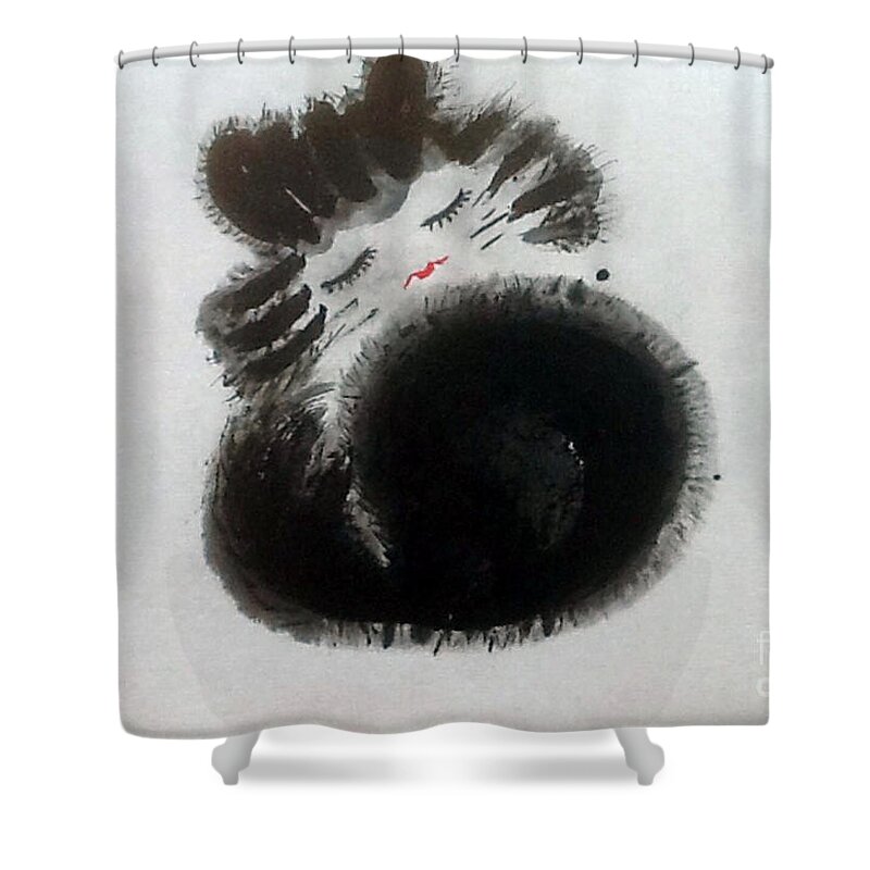 Cat Shower Curtain featuring the painting Sweet Cat by Carmen Lam