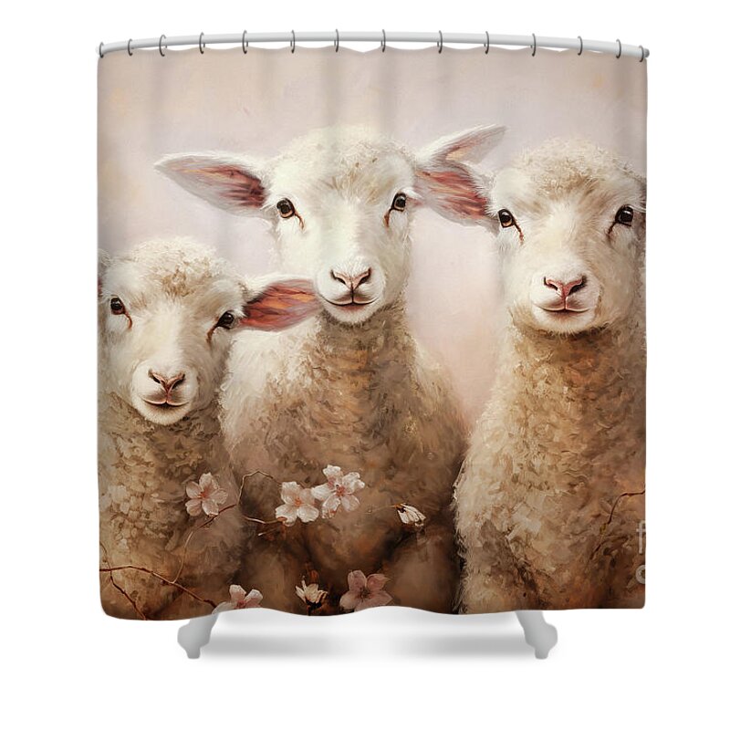 Lamb Shower Curtain featuring the painting Sweet Little Lambs by Tina LeCour