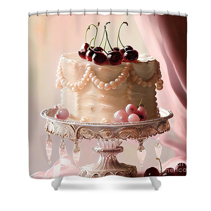 Fancy Cake Shower Curtain featuring the painting Sweetness and Light XI by Mindy Sommers