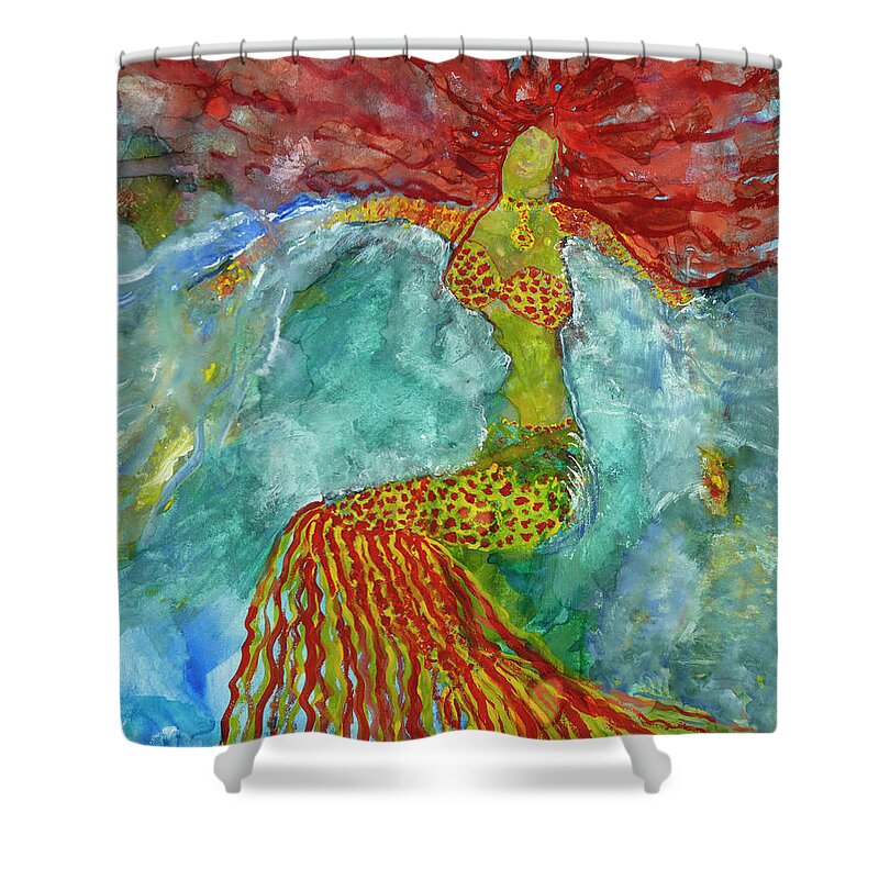 Mermaid Shower Curtain featuring the painting Swept Away by Tessa Evette