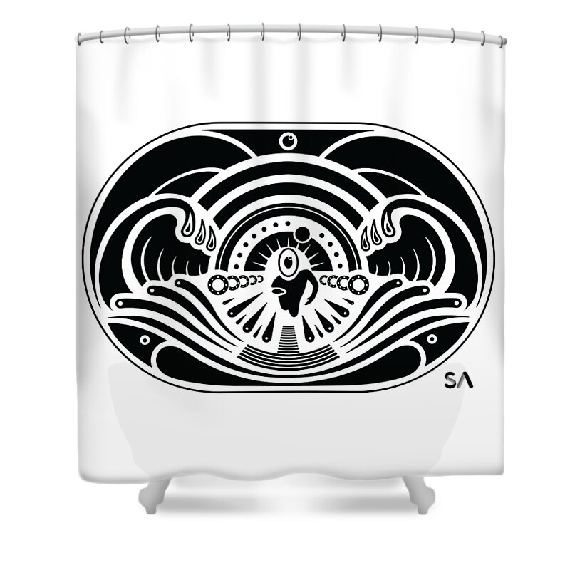 Black And White Shower Curtain featuring the digital art Swimmer by Silvio Ary Cavalcante