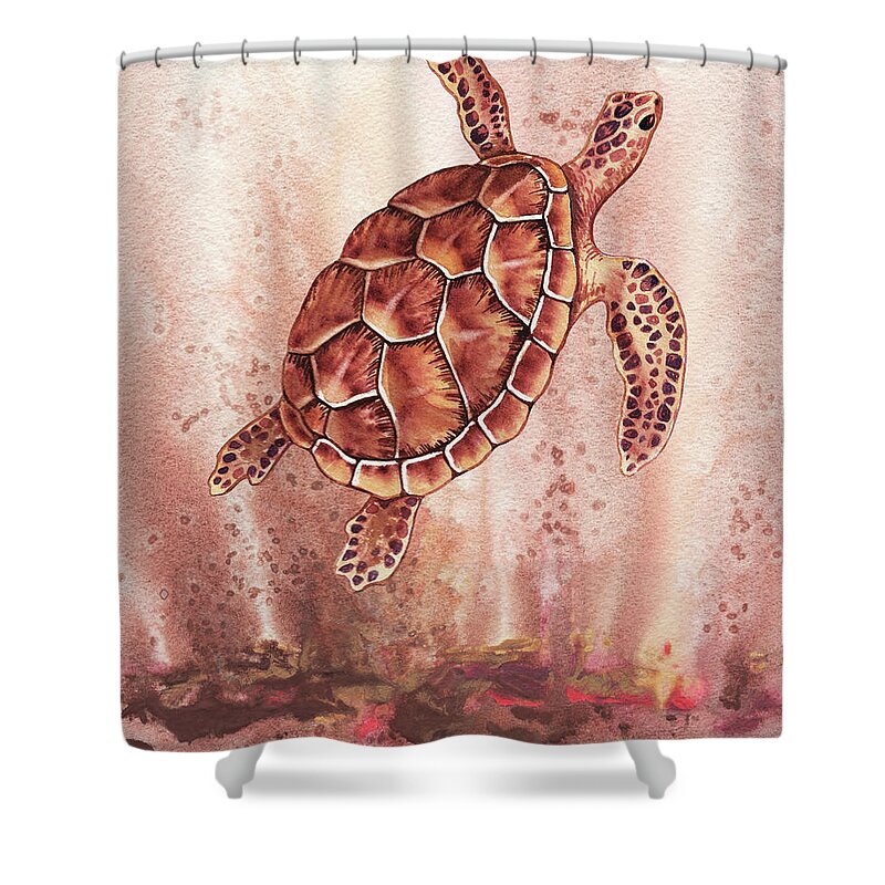 Giant Shower Curtain featuring the painting Swimming Free Under The Ocean Giant Sea Turtle Watercolor by Irina Sztukowski