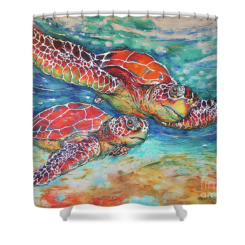  Shower Curtain featuring the painting Splendid Sea Turtles by Jyotika Shroff