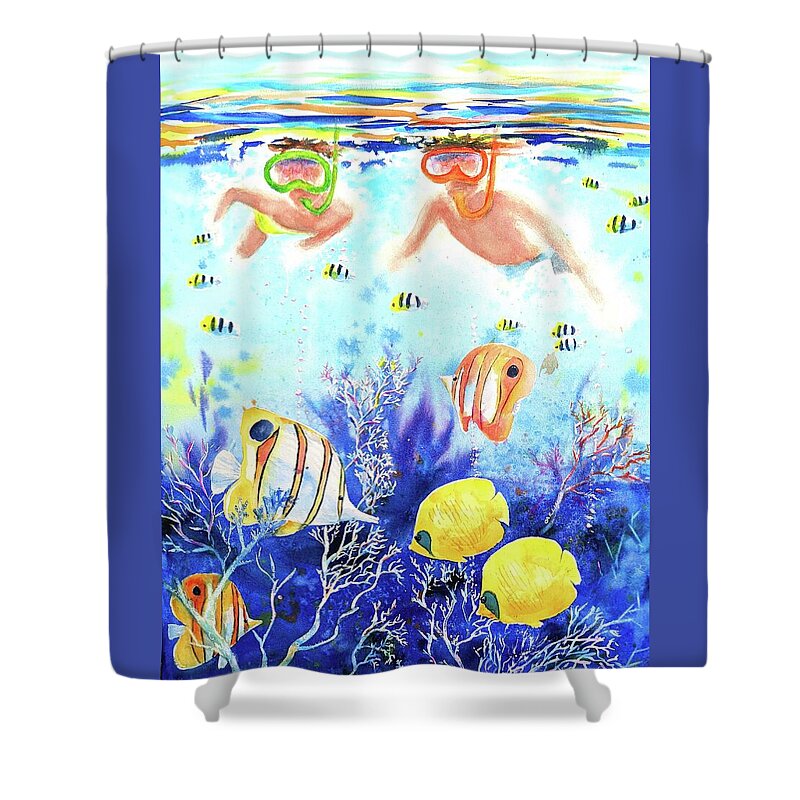 Underwater Shower Curtain featuring the painting Swimming with the Fish by Carlin Blahnik CarlinArtWatercolor
