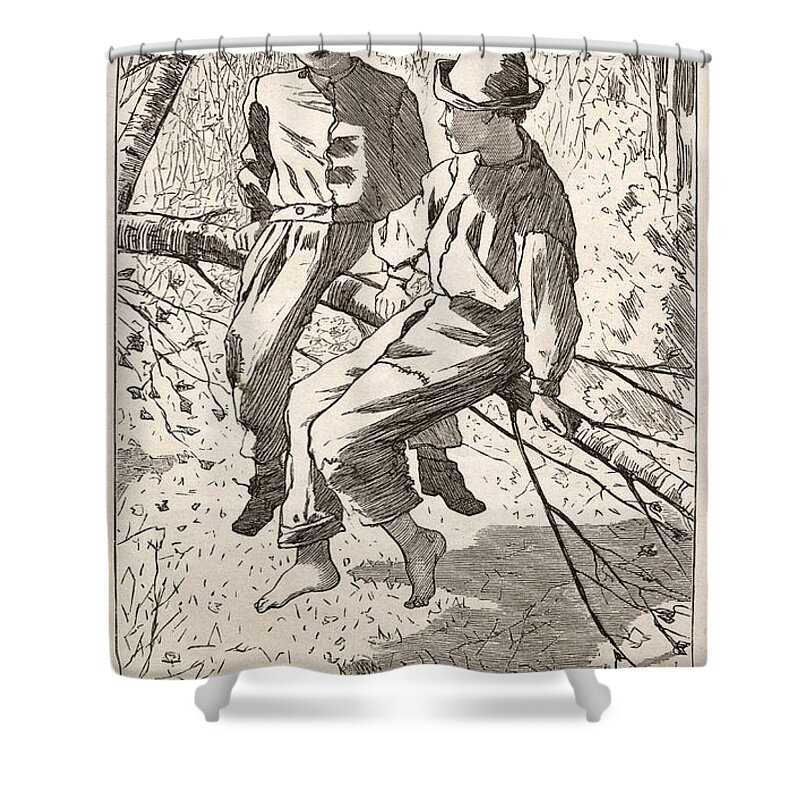 Winslow Homer Shower Curtain featuring the drawing Swinging in a Birch Tree by Winslow Homer