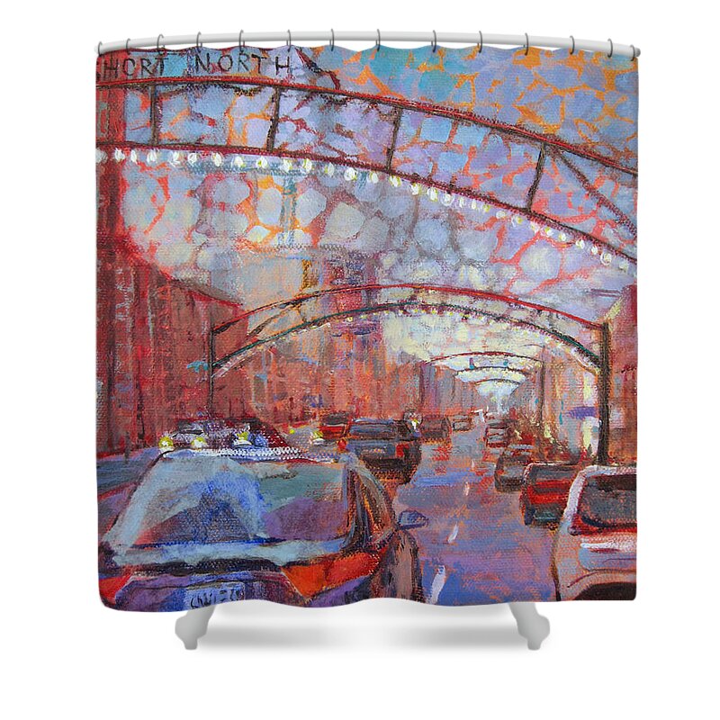 Cars Shower Curtain featuring the painting Switch On the Lights by Robie Benve