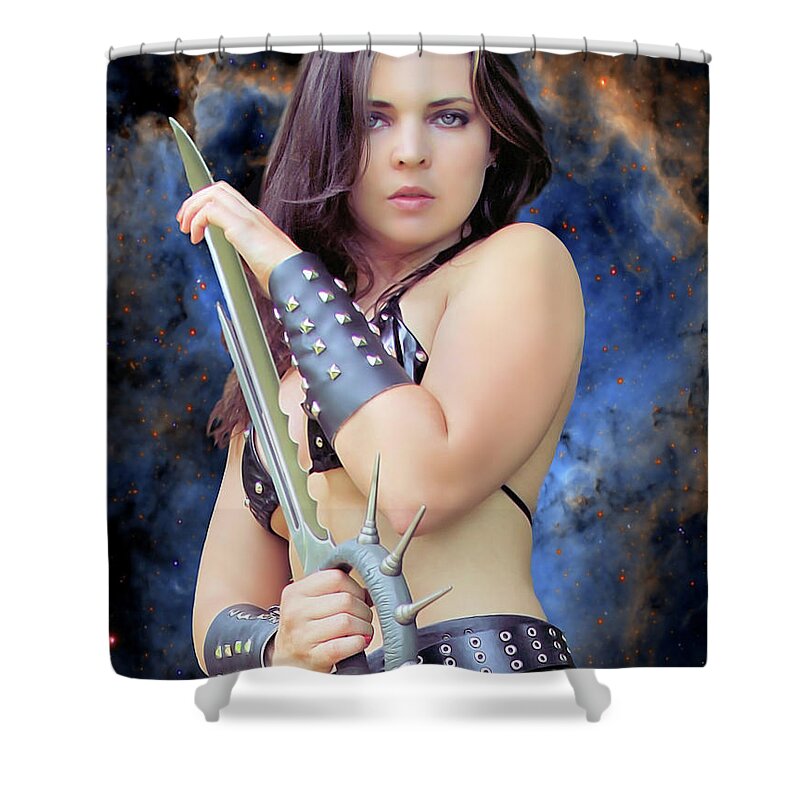 Sword Shower Curtain featuring the photograph Sword Woman by Jon Volden