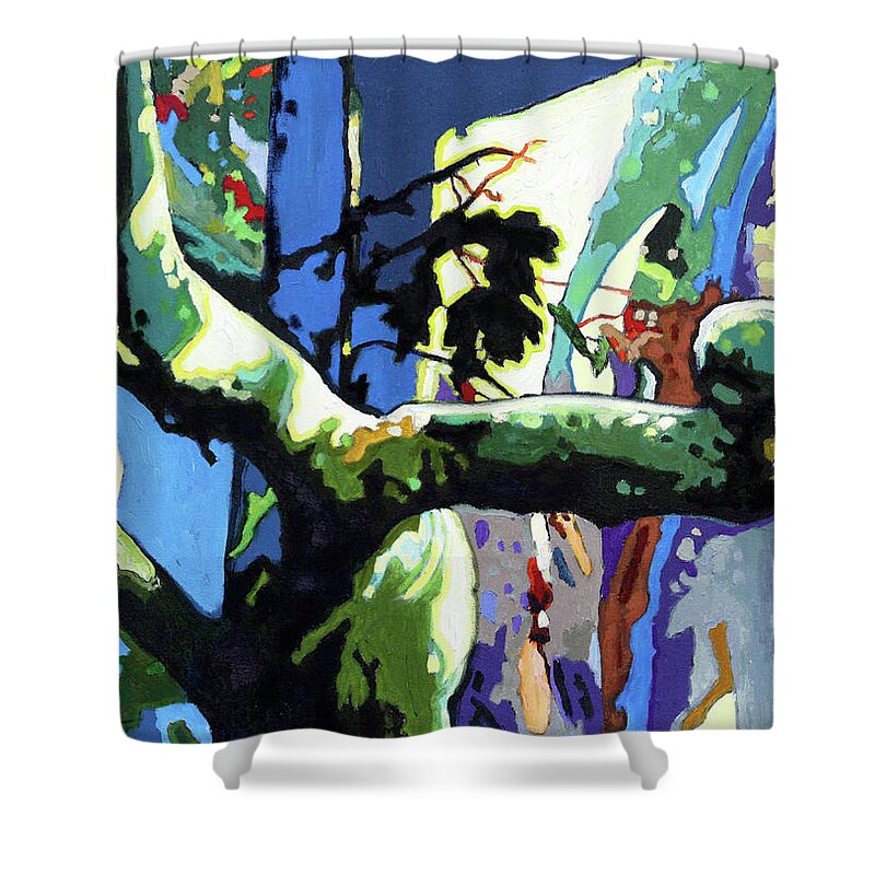 Tree Shower Curtain featuring the painting Sycamore Highlights by John Lautermilch