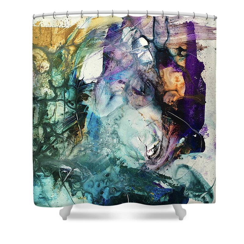 Abstract Art Shower Curtain featuring the painting Synaptic Betrayal by Rodney Frederickson