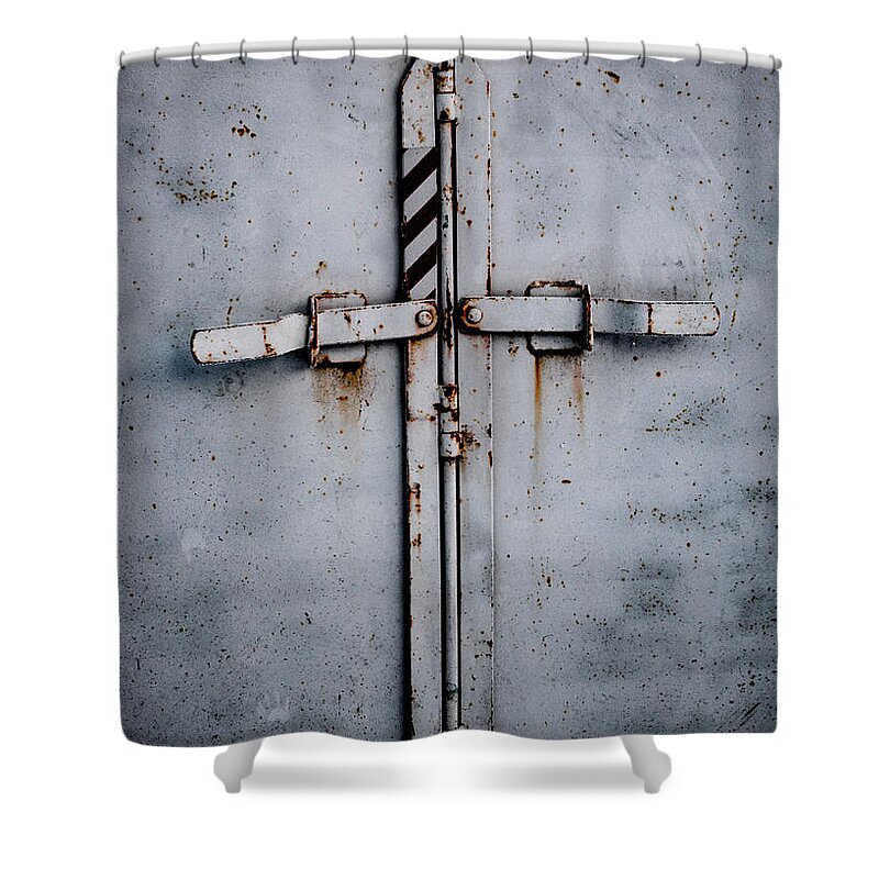 Horse Trailer Shower Curtain featuring the photograph T Gate by Troy Stapek