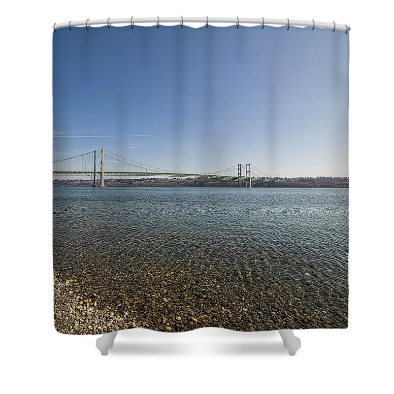Tacoma Narrows Bridge Shower Curtain featuring the photograph Tacoma Narrows Bridge by Cathy Anderson