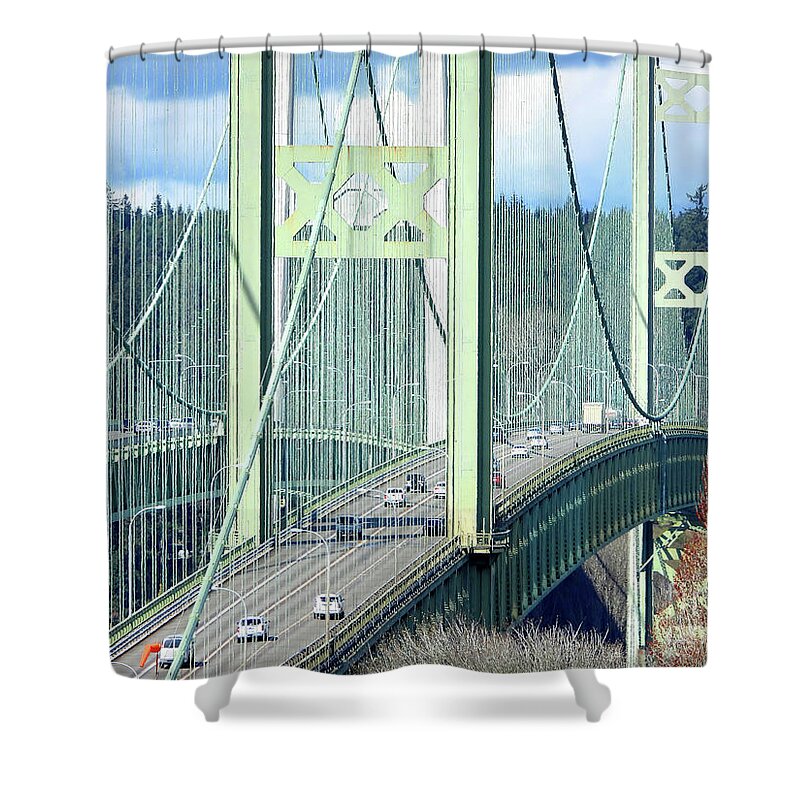 Tacoma Narrows Bridge Shower Curtain featuring the photograph Tacoma Narrows Twin Bridges by Scott Cameron