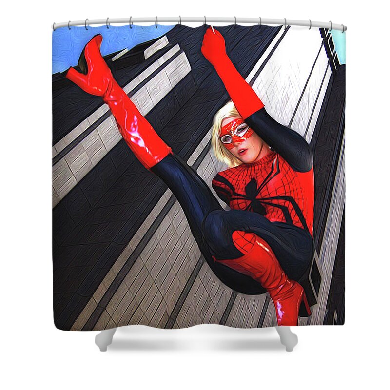 Spider Shower Curtain featuring the photograph Take A Look Overhead by Jon Volden