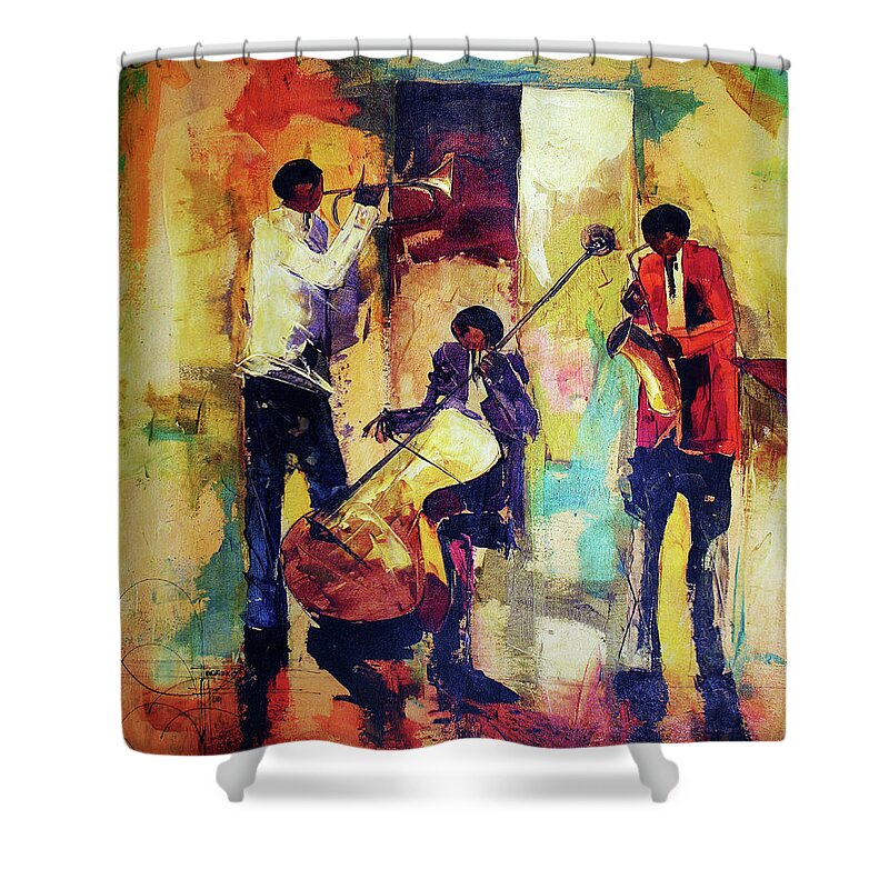 Nni Shower Curtain featuring the painting Take It Away by Ndabuko Ntuli