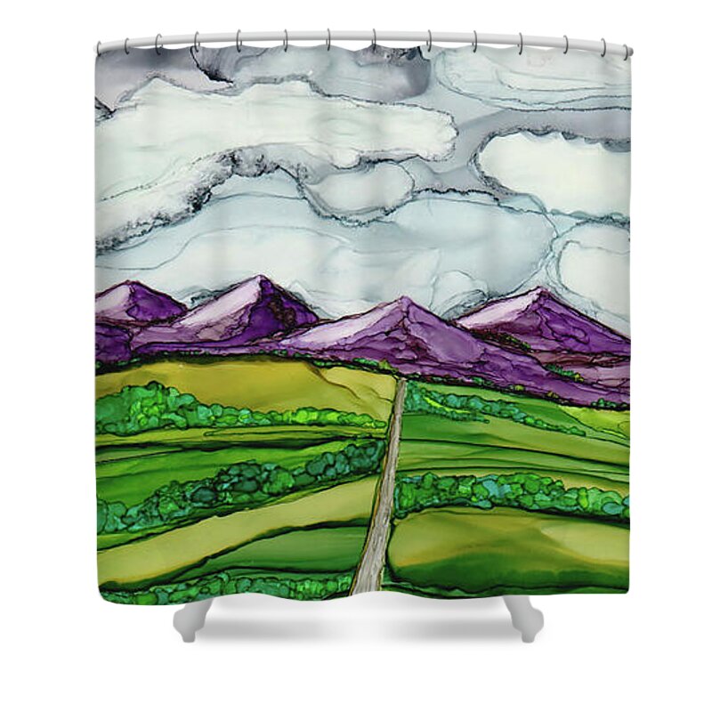 Dreamscape Shower Curtain featuring the painting Take Me To The Mountains by Winona's Sunshyne