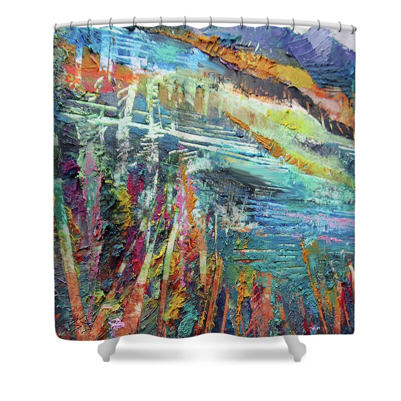 Encaustic Art Shower Curtain featuring the painting Tall Mountain Grasses by Jean Batzell Fitzgerald