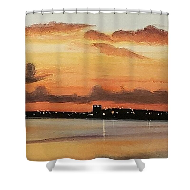 Water Shower Curtain featuring the painting Tampa Bay Seascape- texture 4 by Alexis King-Glandon
