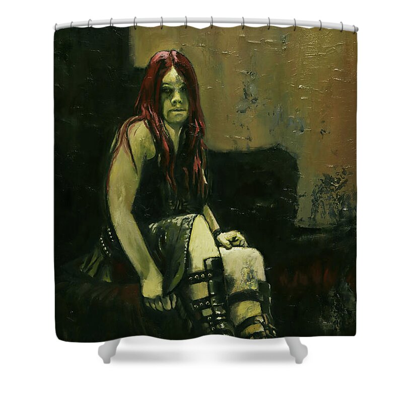 Cute Shower Curtain featuring the painting Tangence Variation en vert by Sv Bell
