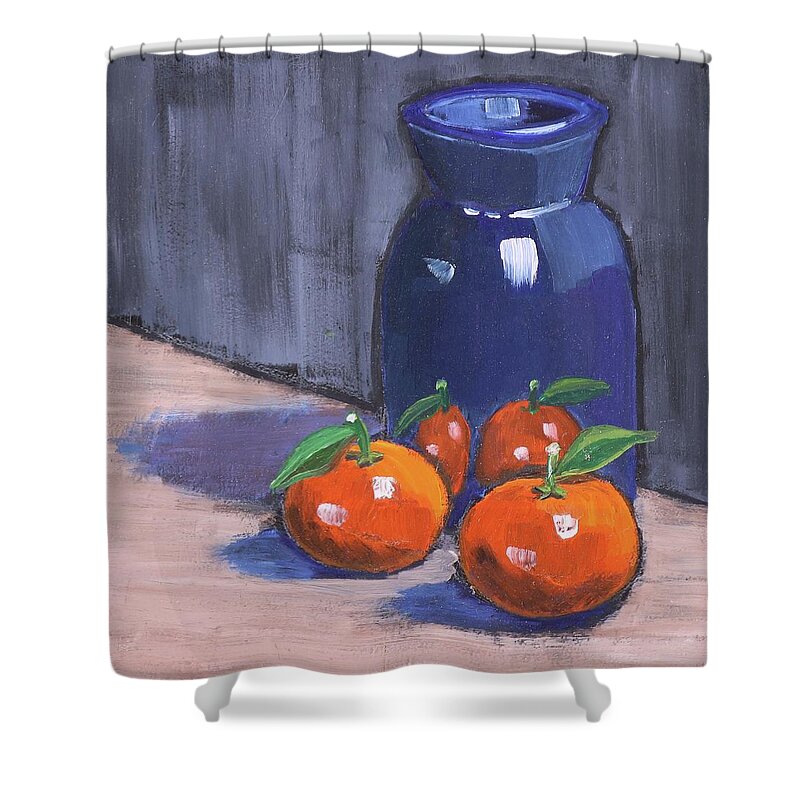 Tangerines Shower Curtain featuring the painting Tangerines and Vase by Kevin Hughes