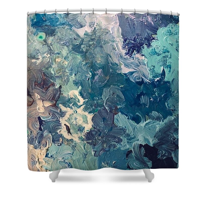 Blue Shower Curtain featuring the painting Tangled Up in Blue by Leslie Porter