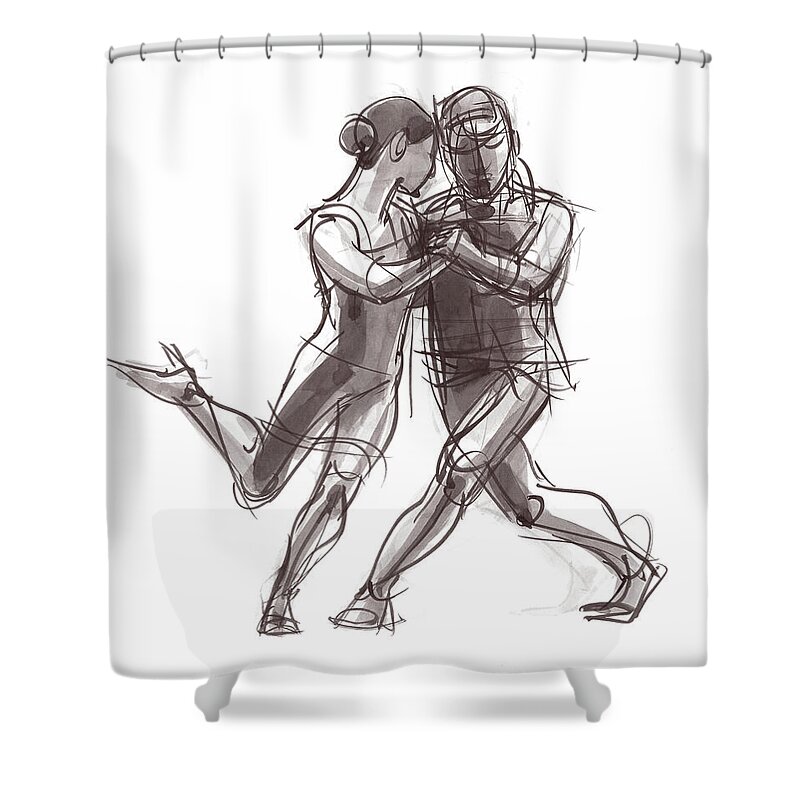 Dancers Shower Curtain featuring the painting Tango #57 by Judith Kunzle