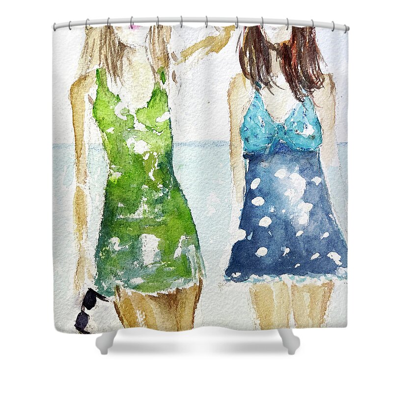 Hot Ladies Shower Curtain featuring the painting Tankini Toff by Roxy Rich