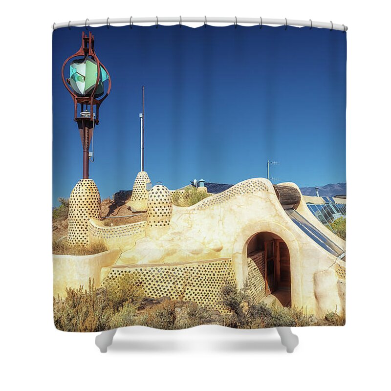 Taos Shower Curtain featuring the photograph Taos Earthship by Susan Rissi Tregoning