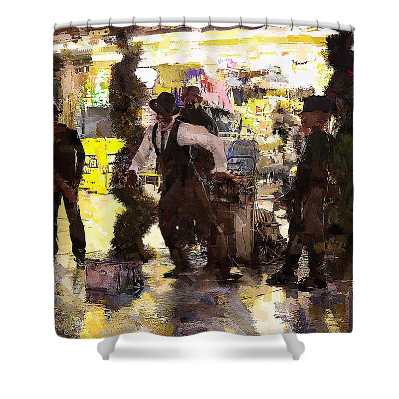 Tap Dancers Shower Curtain featuring the photograph Tap Dancers Fremont Street Las Vegas by Tatiana Travelways