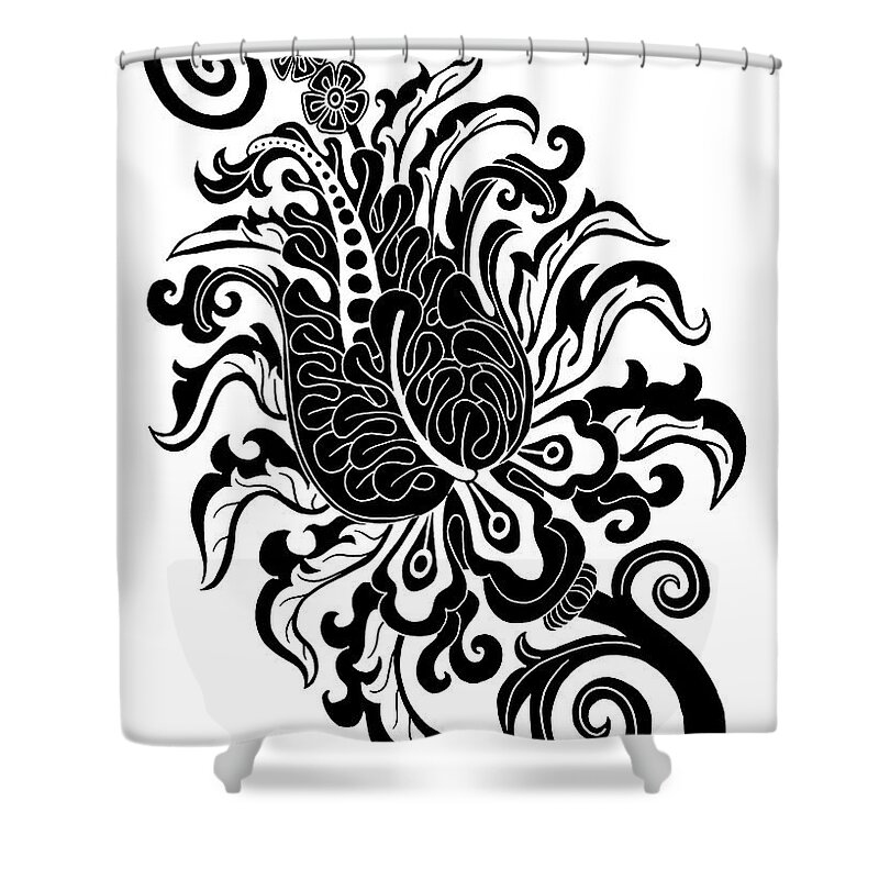 Flower Shower Curtain featuring the drawing Tapestry Flower Ink 12 by Amy E Fraser