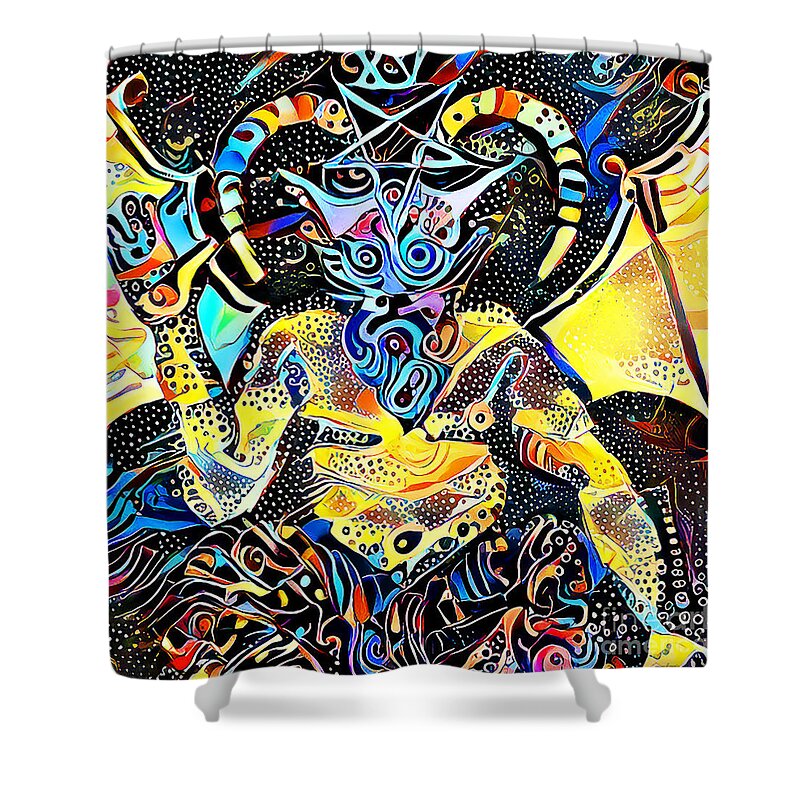Wingsdomain Shower Curtain featuring the photograph Tarot Card The Devil in Contemporary Modern Design 20210127 Square by Wingsdomain Art and Photography