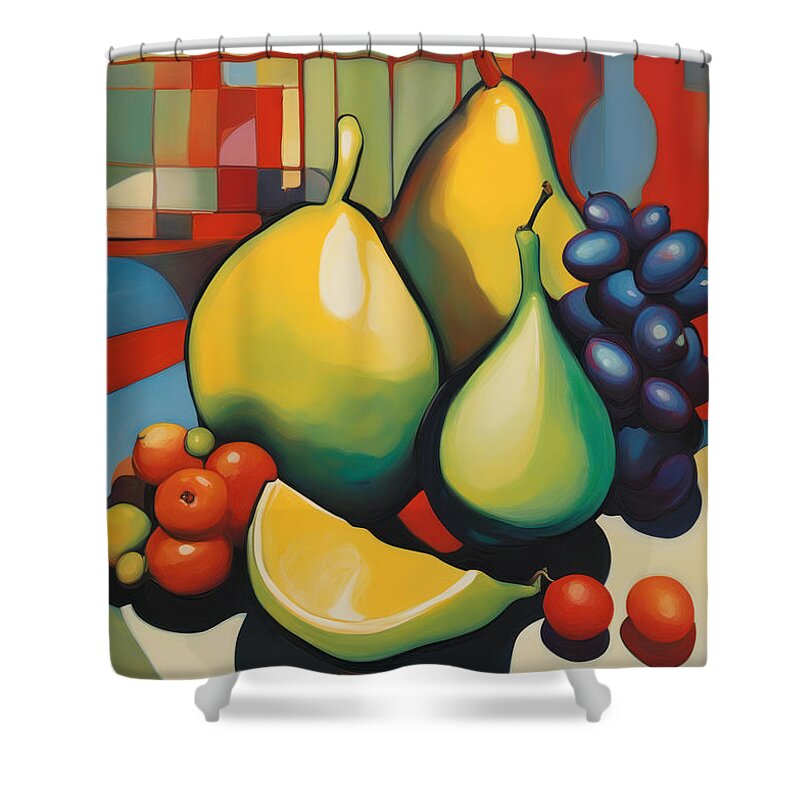 Table Shower Curtain featuring the painting Tasty Fruits No.1 by My Head Cinema
