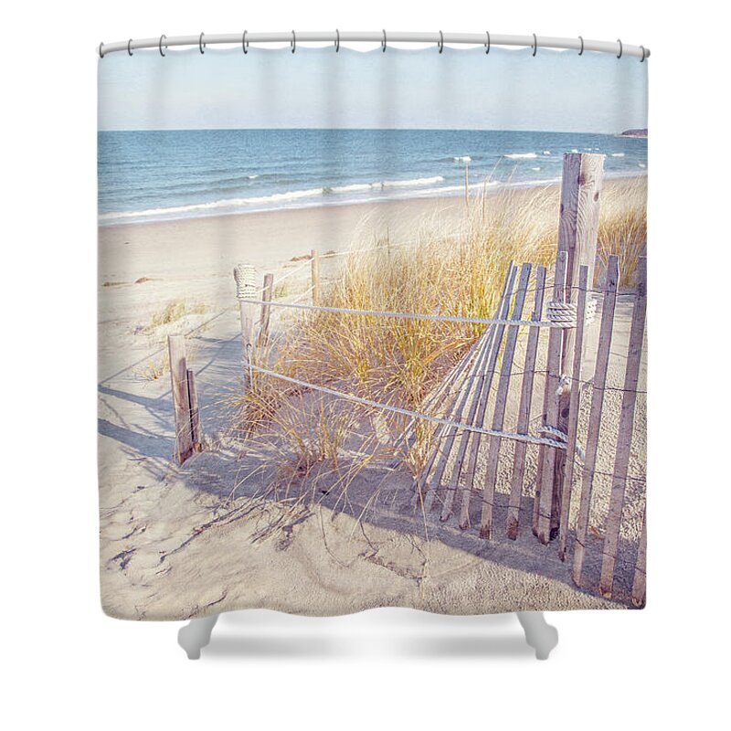 Corporation Beach Shower Curtain featuring the photograph Taupe and Blue Seascape by Brooke T Ryan