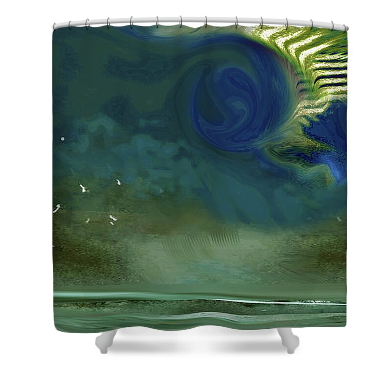 Night Shower Curtain featuring the mixed media WINGS No. 3 Wild Sky by Zsanan Studio