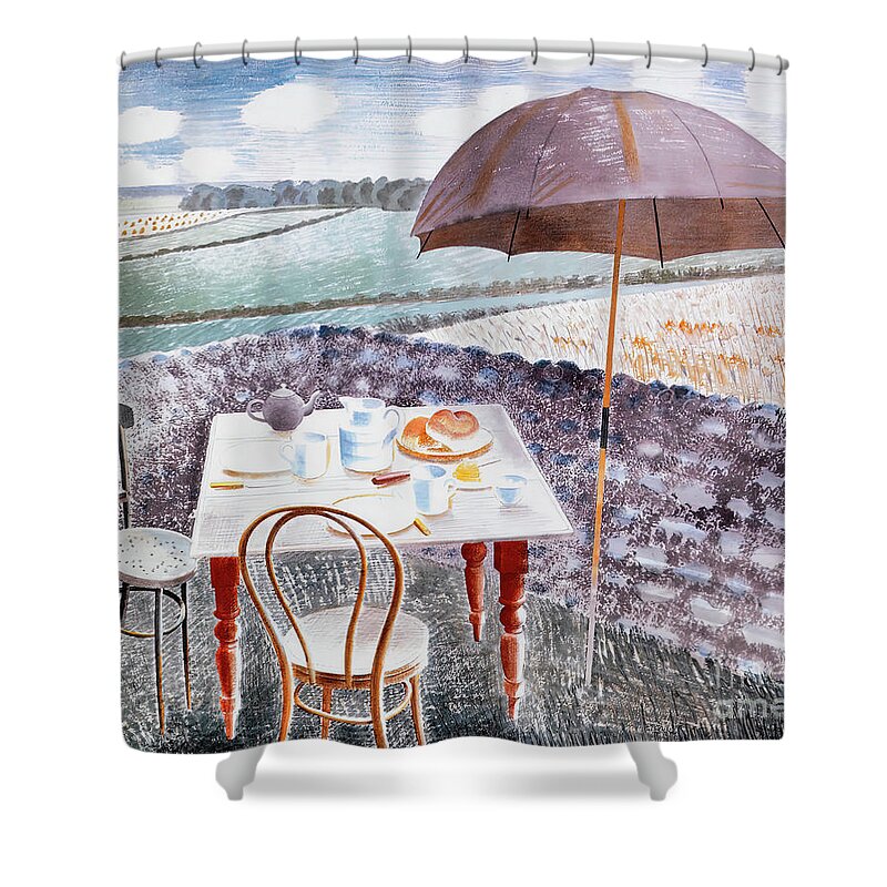 Eric Ravilious Shower Curtain featuring the photograph Tea At Furlongs by Eric Ravilious by Jack Torcello
