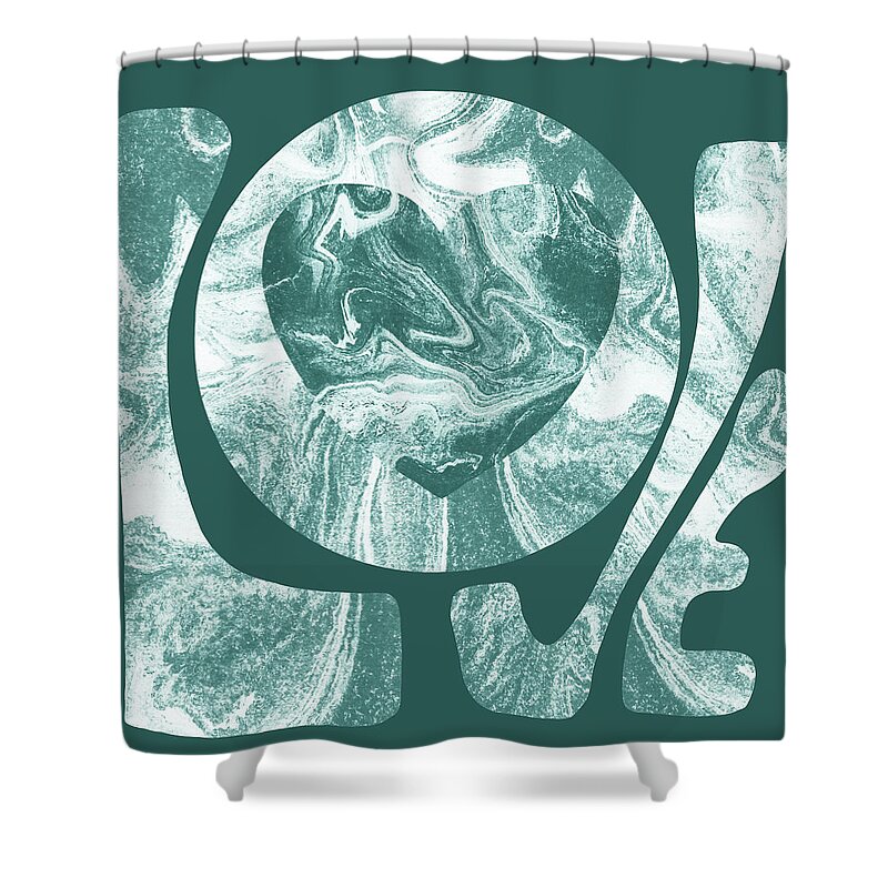 Love Sign Shower Curtain featuring the painting Teal Blue Marble Heart Stone Rock Watercolor Love Sign by Irina Sztukowski