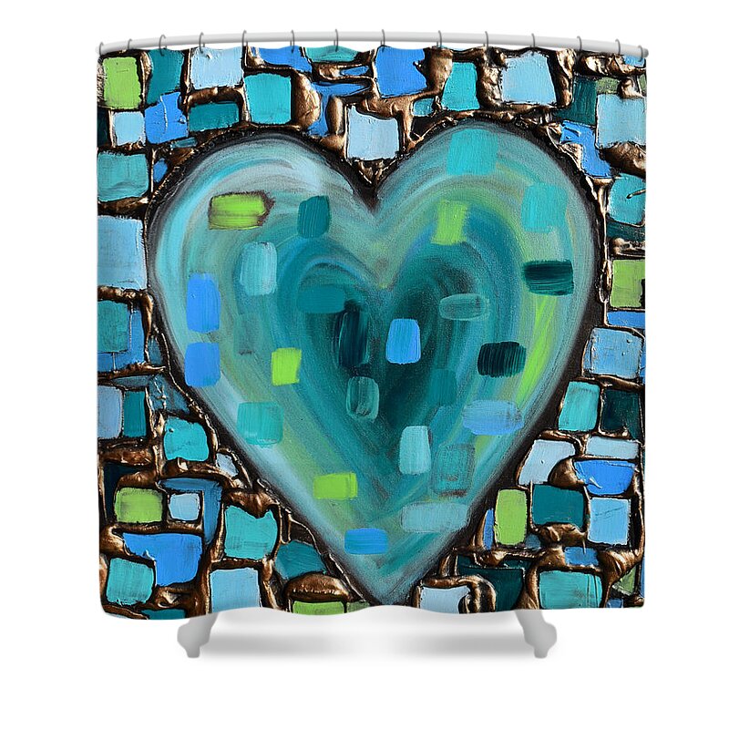 Heart Shower Curtain featuring the painting Teal Mosaic Heart by Amanda Dagg