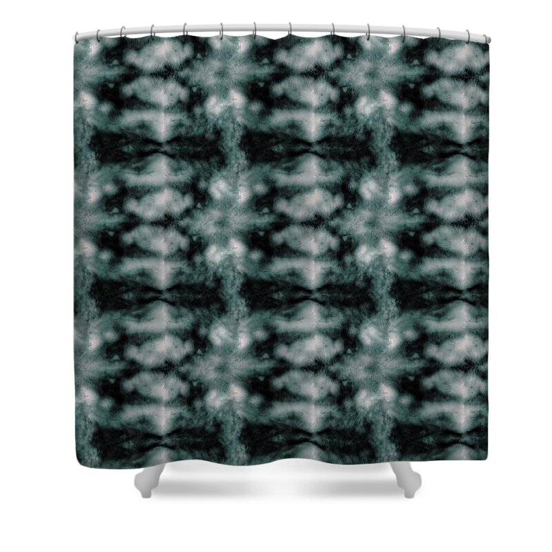 Shibori Shower Curtain featuring the digital art Teal Shibori Dyed Pattern by Sand And Chi