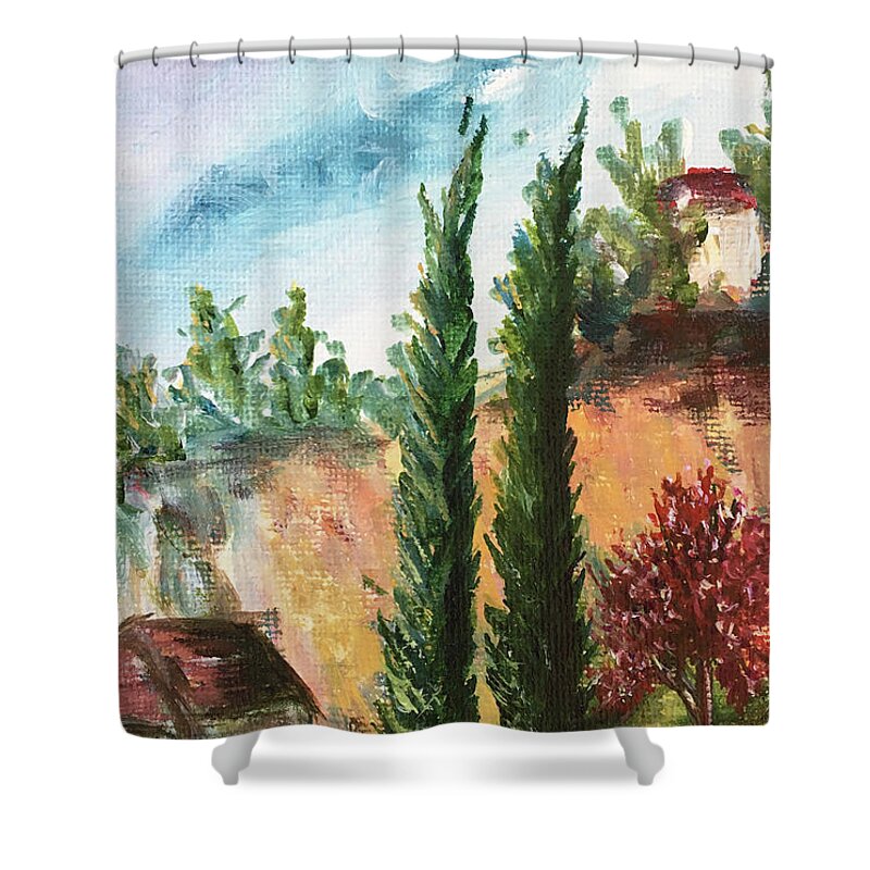 Temecula Shower Curtain featuring the painting Temecula Cyprus by Roxy Rich