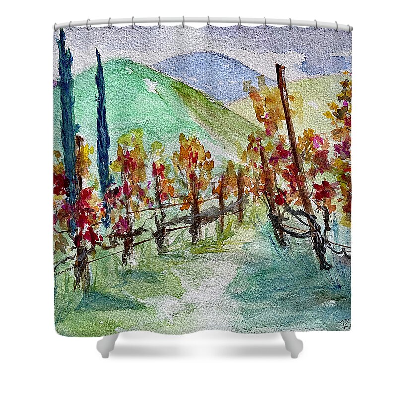 Vineyard Shower Curtain featuring the painting Temecula Vineyard Landscape by Roxy Rich