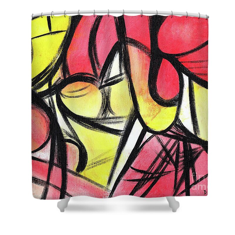 Retro Abstract Shower Curtain featuring the painting Temperature is Rising Abstract by Donna Mibus