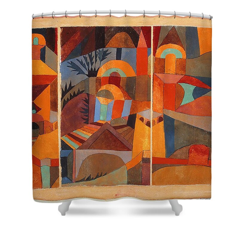 Paul Klee Shower Curtain featuring the painting Temple Gardens by Paul Klee